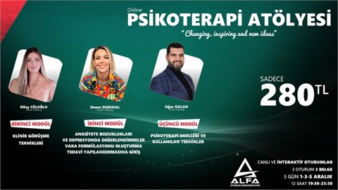 Online PSİKOTERAPİ ATÖLYESİ / 3 GÜN 1-3-5 Aralık